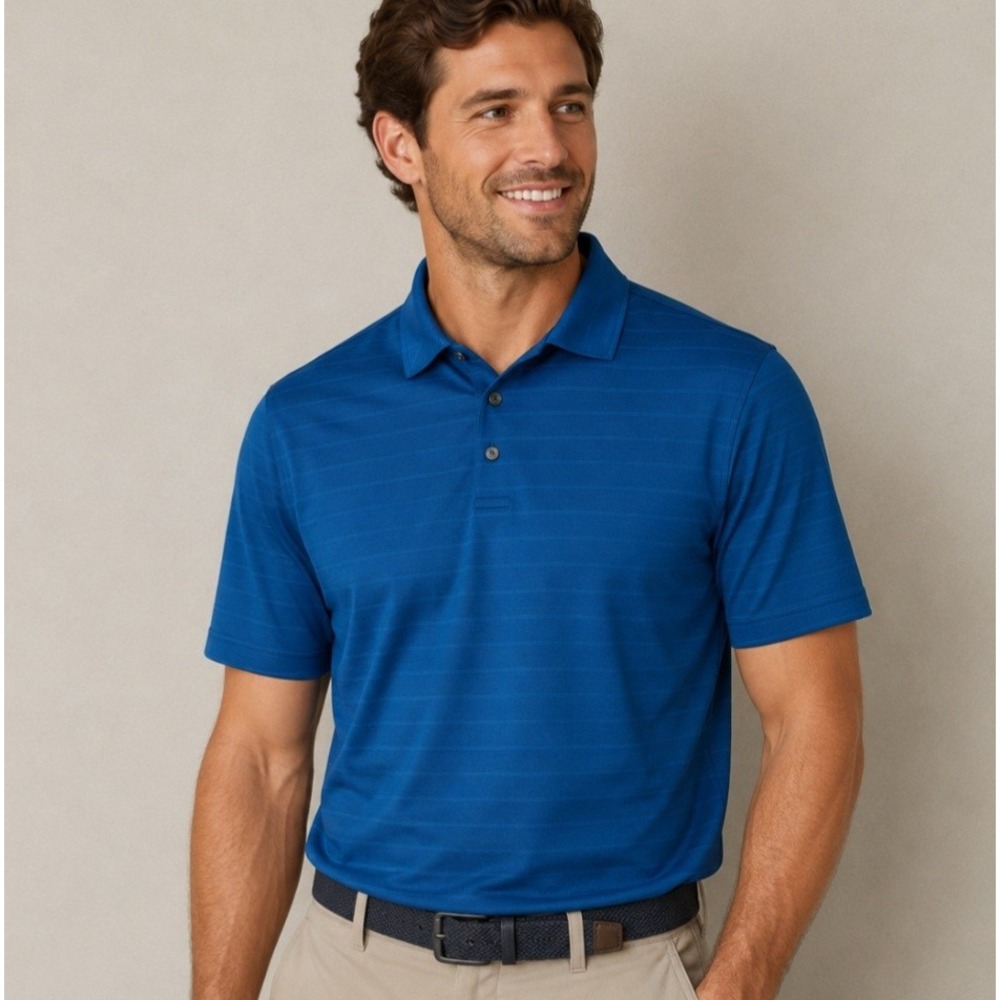 Nike Golf Mens XXL Blue Dri-FIT Striped Short Sleeve Performance Polo Shirt